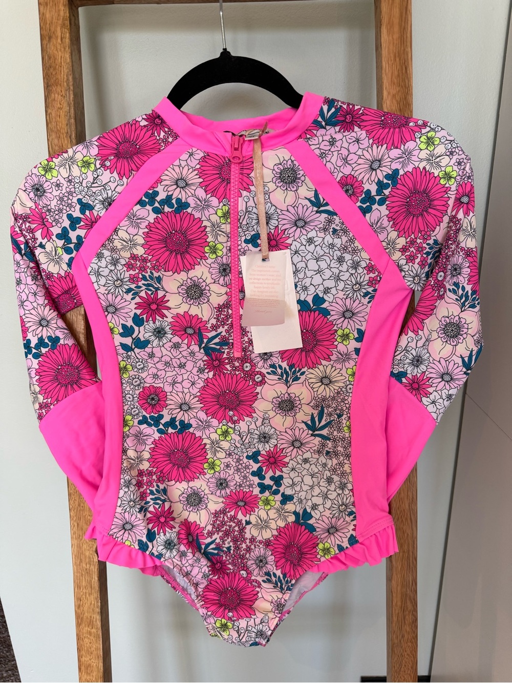 Grace Karin Girls Floral Rash Guard Swimsuit 10Y Pink One Piece NWT